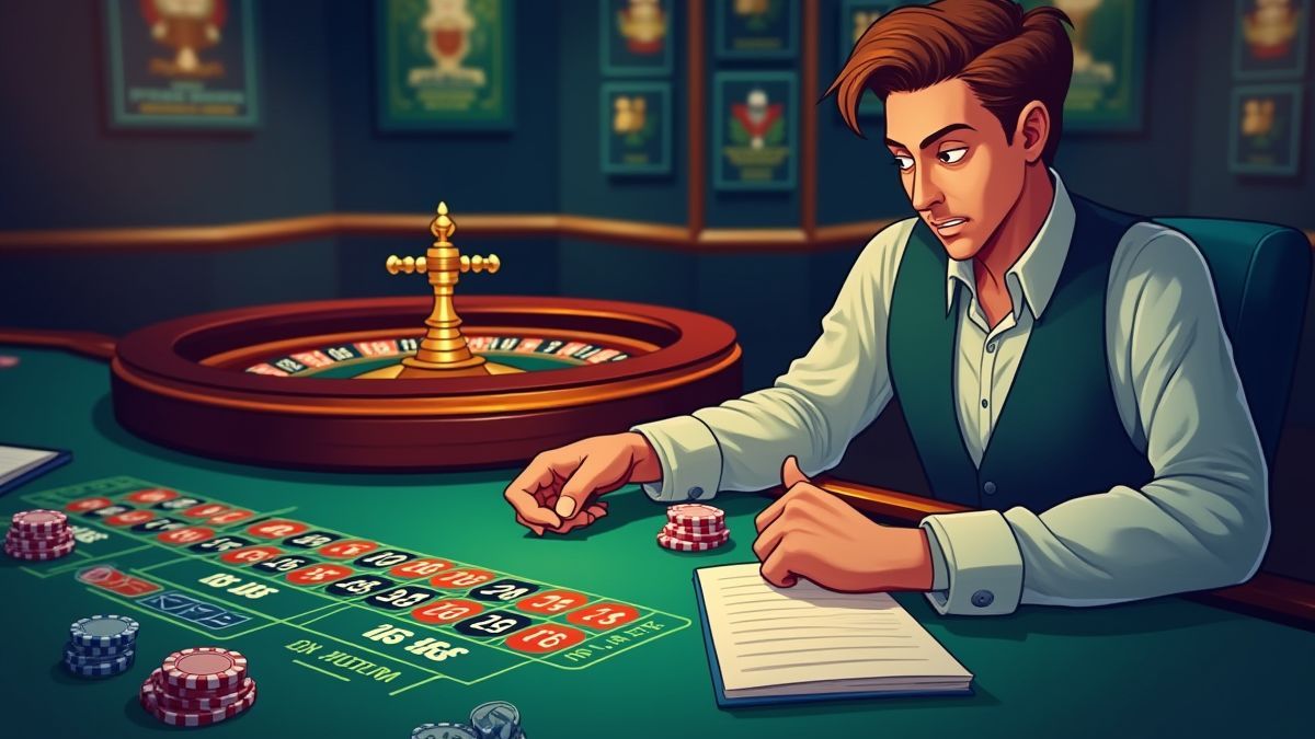 Joueur planifiant des stratégies sur une table de roulette.