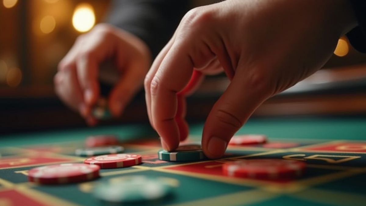 Hände, die Chips auf den Roulettetisch legen