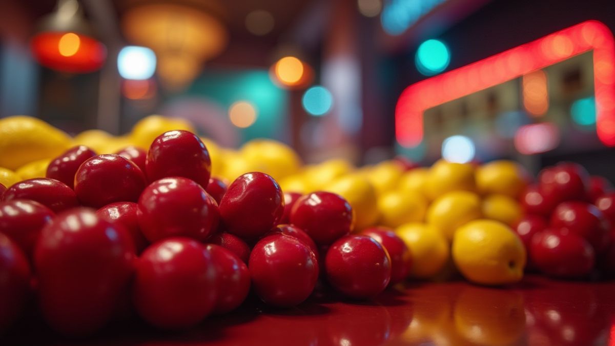 A retro casino with classic fruits in a vibrant style.