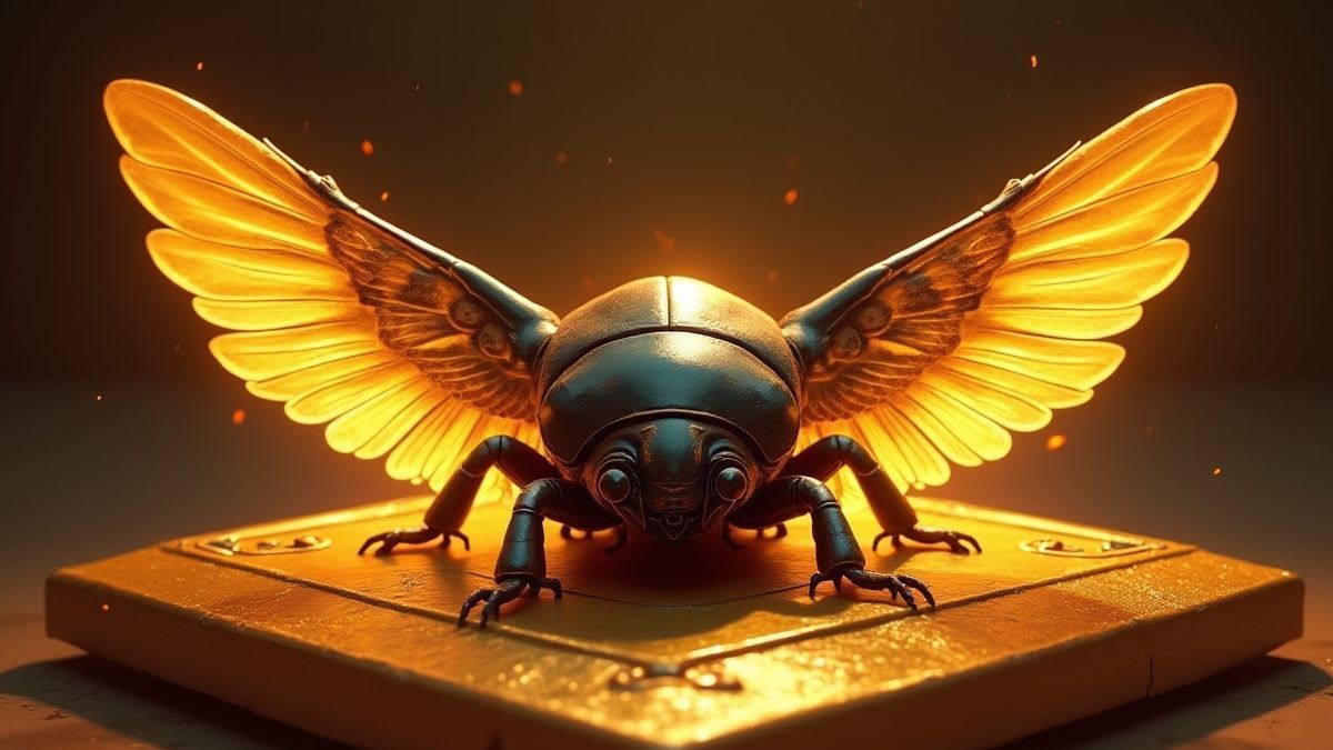 Egyptian scarab on a golden tablet
