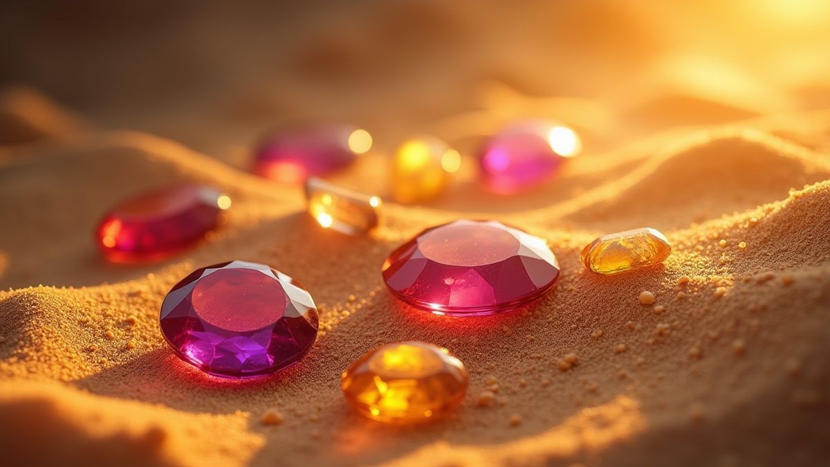 Perzische juwelen die schitteren op gouden zand.