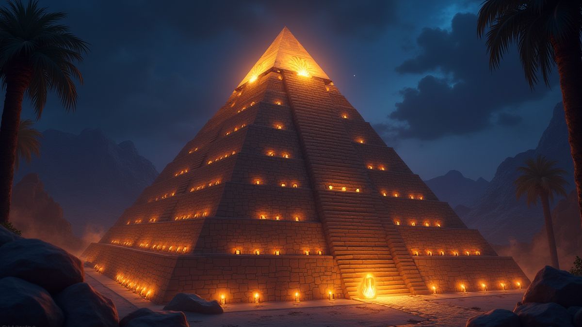 Mystical Egyptian pyramid with glowing treasures