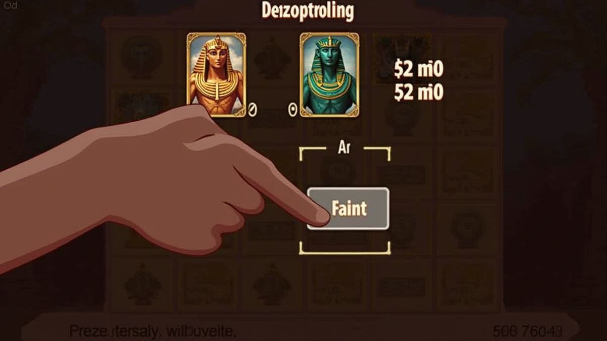 Hand adjusting slot settings with Egyptian icons