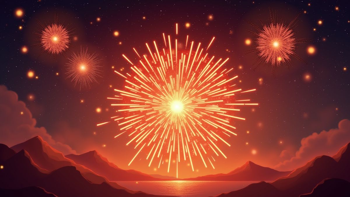 Símbolos Scatter brillando con fuegos artificiales en un escenario nocturno asiático.