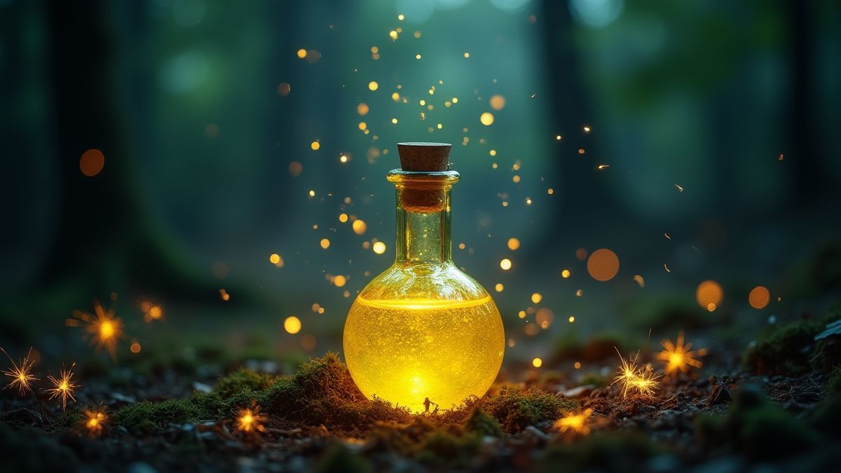 Glowing potion in a magical forest