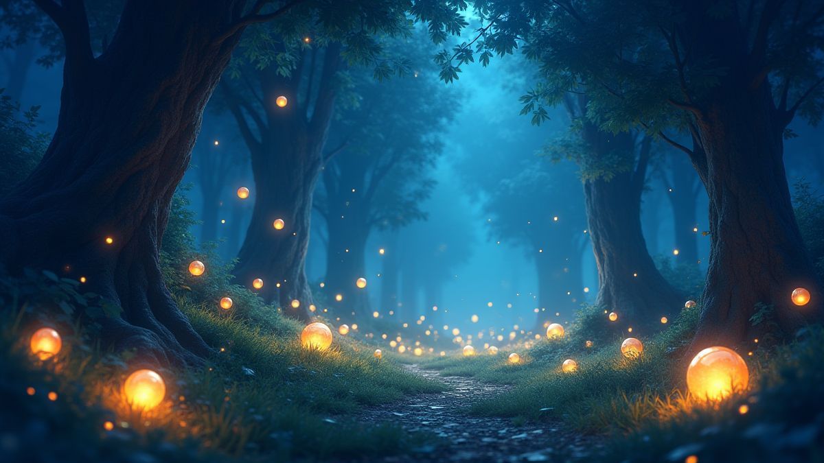 Orbes magiques brillants dans la nuit