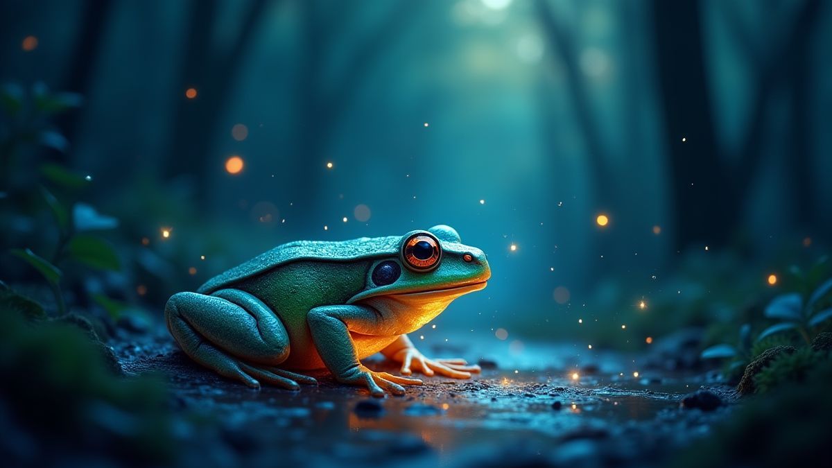 A glowing frog in a magical forest