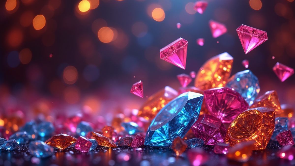 Diamonds falling in a luxurious casino setting.