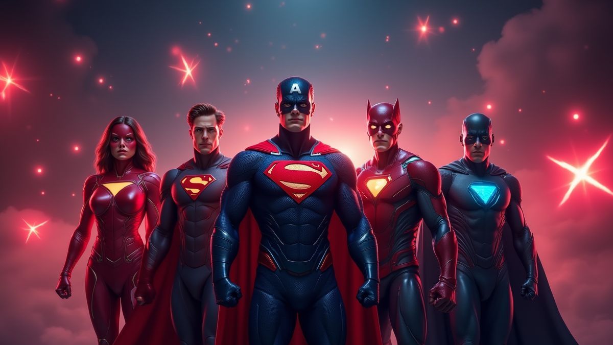 Superhéros en un fond de casino avec des symboles brillants