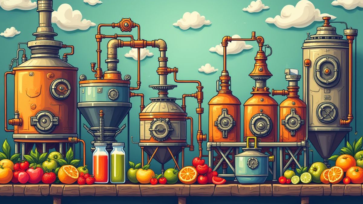 Eine fruchtige Themenfabrik, die Saft produziert.