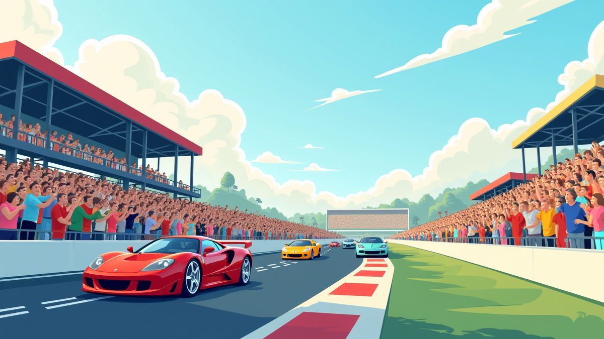Una pista de carreras llena de emoción con coches a toda velocidad.