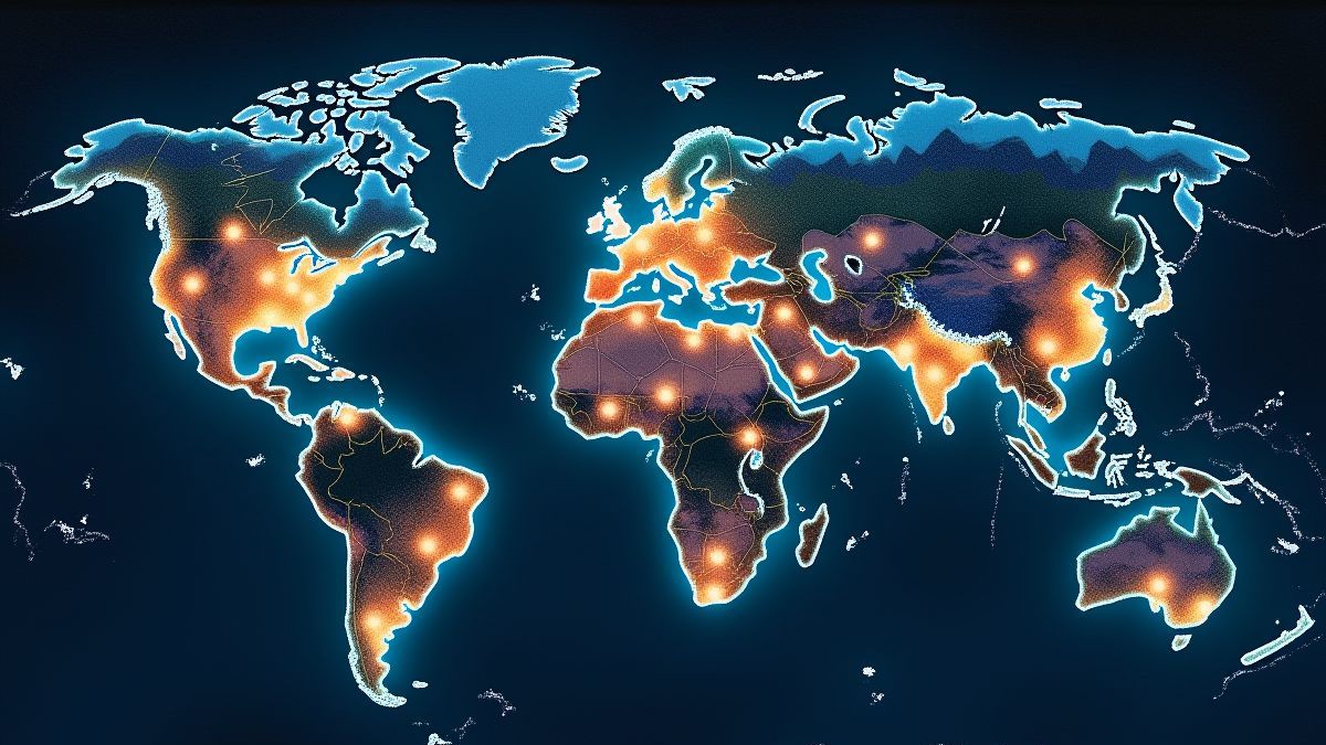 Carte interactive avec étoiles brillantes et symboles mystiques.