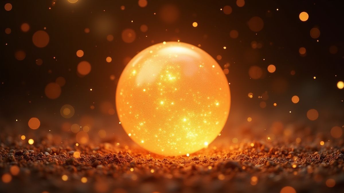 Una perla brillante rodeada de destellos dorados en un escenario oriental.