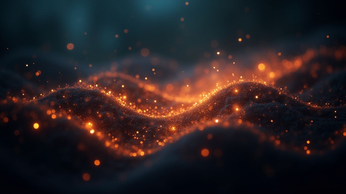 Representación abstracta de números Fibonacci brillando en un entorno oscuro.