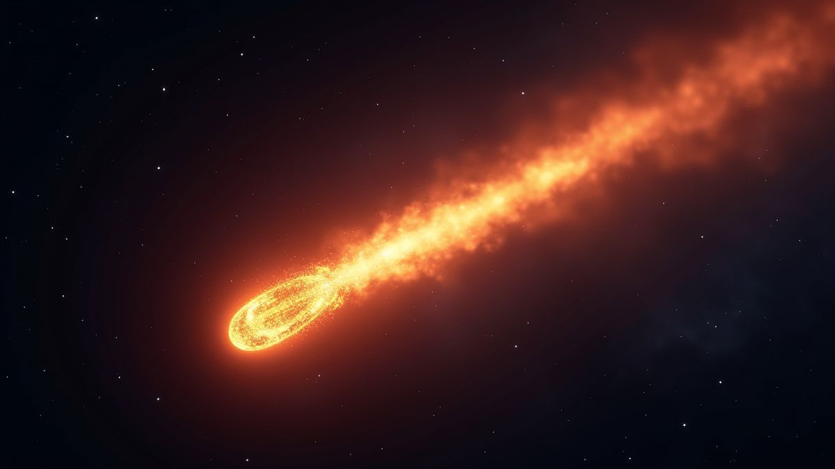 Ein leuchtender Meteor durchquert den Weltraum.