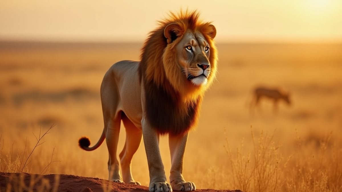 A majestic lion in the African savannah.
