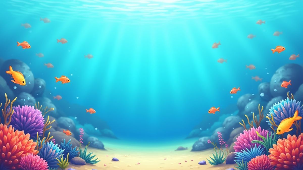 Unterwasserszene mit bunten Fischen und Korallenriffen.