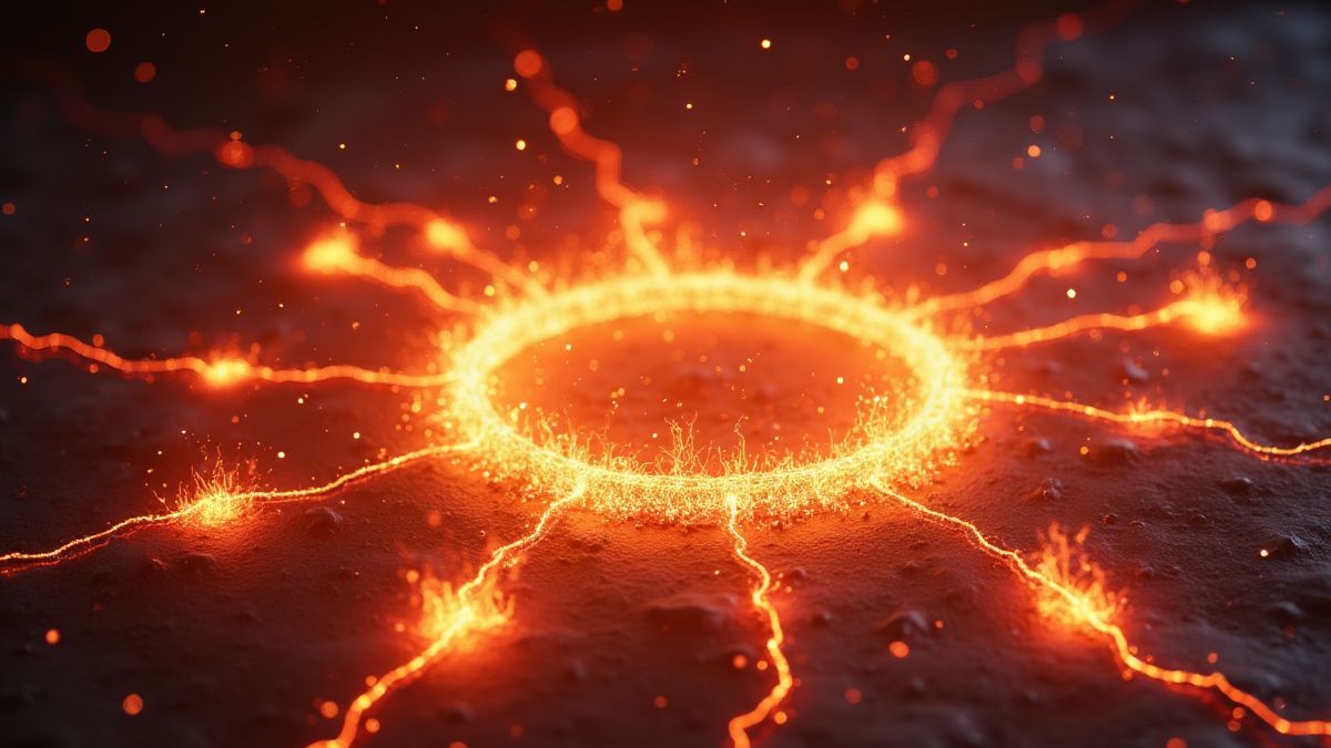 Glowing scatter symbols surrounded by fire and lightning.