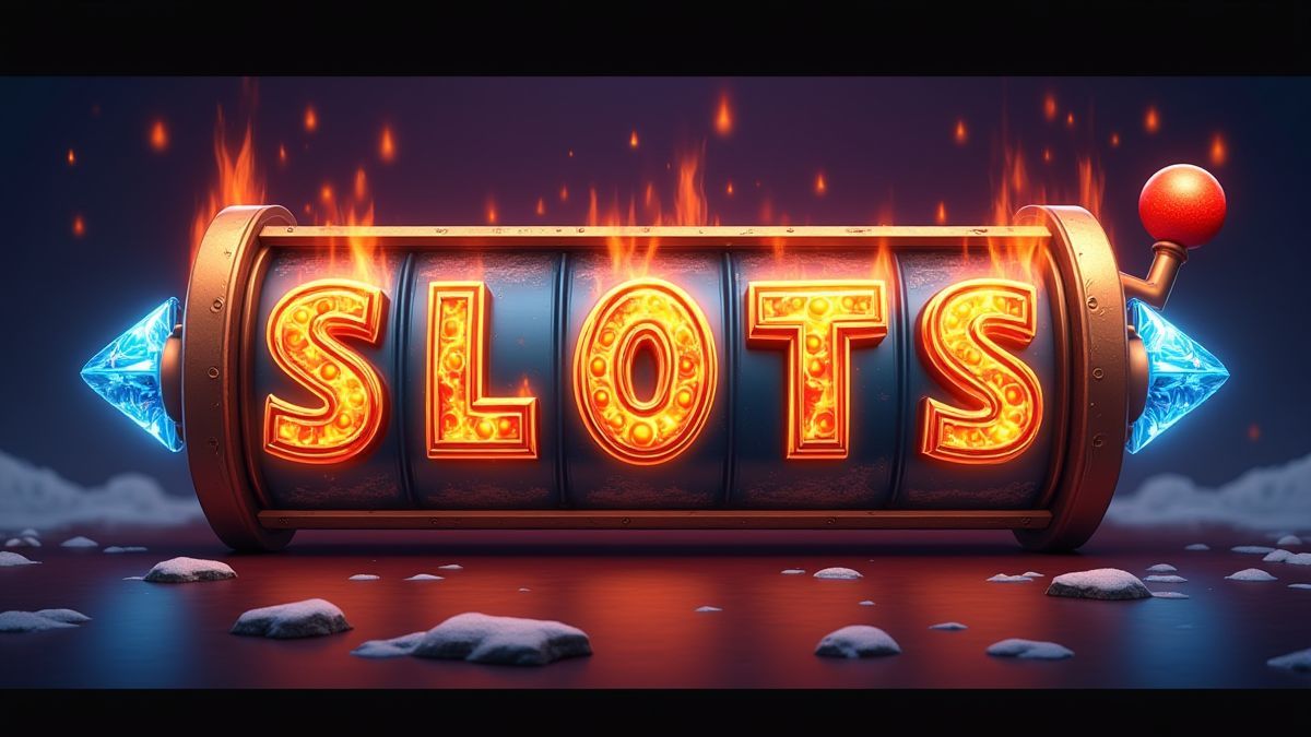 Màquina tragaperras retro con diseños de fuego y hielo.