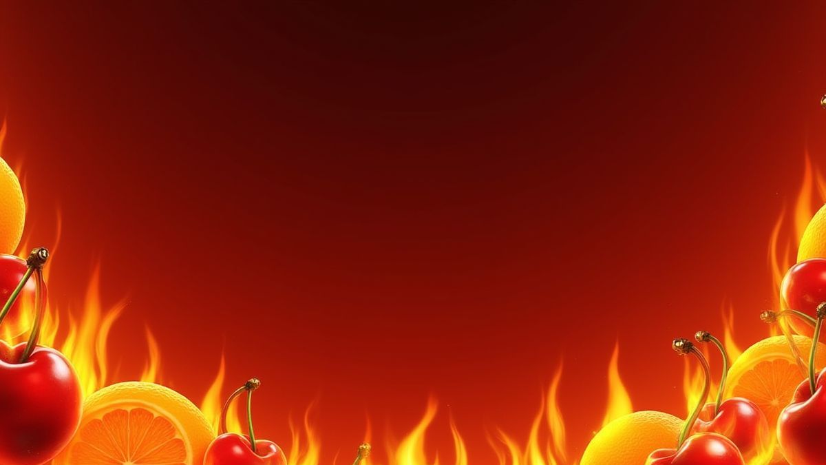 Früchte umgeben von Flammen auf einem feurigen Hintergrund.