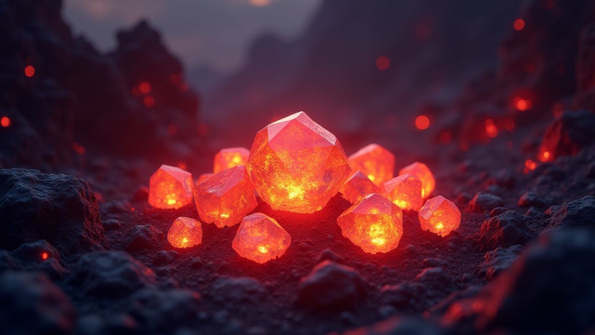 Opalas ardientes dentro de un volcán