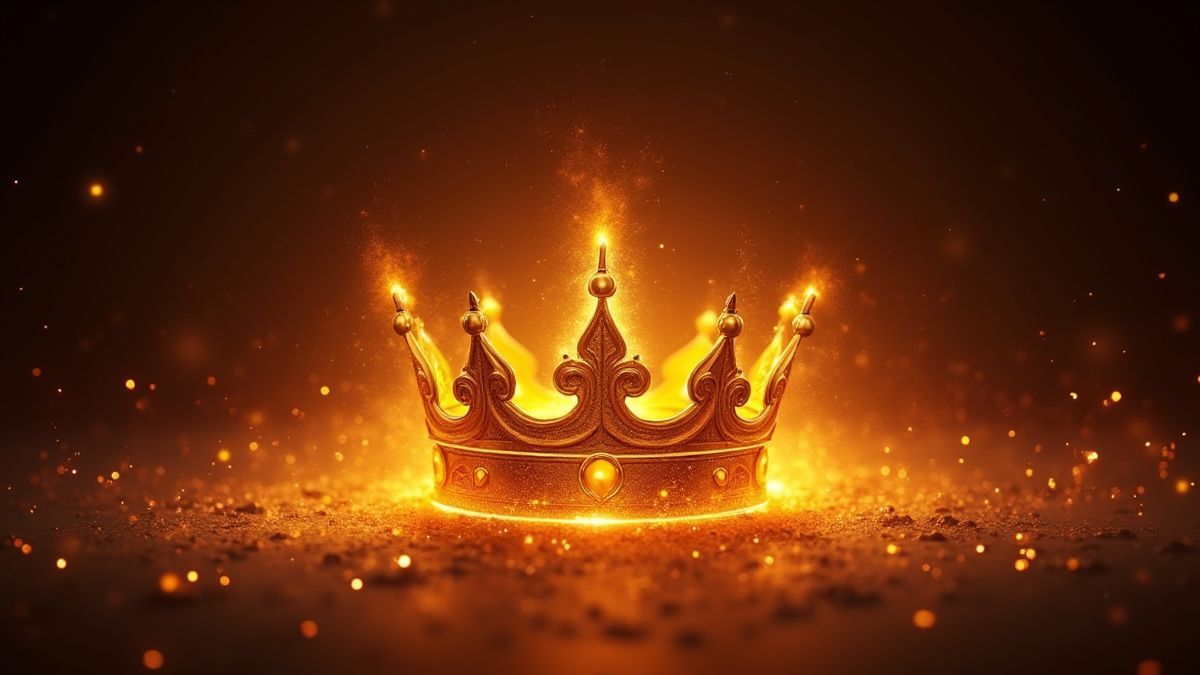 A golden crown surrounded by fiery sparks.