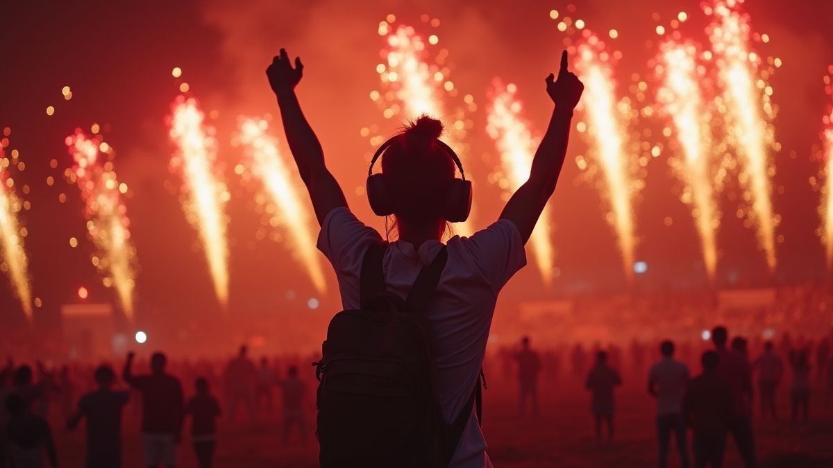 Speler viert een overwinning met vuurwerk.