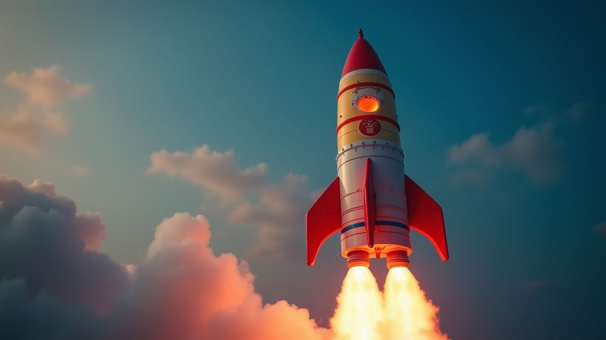 Fusée colorée prête à décoller.