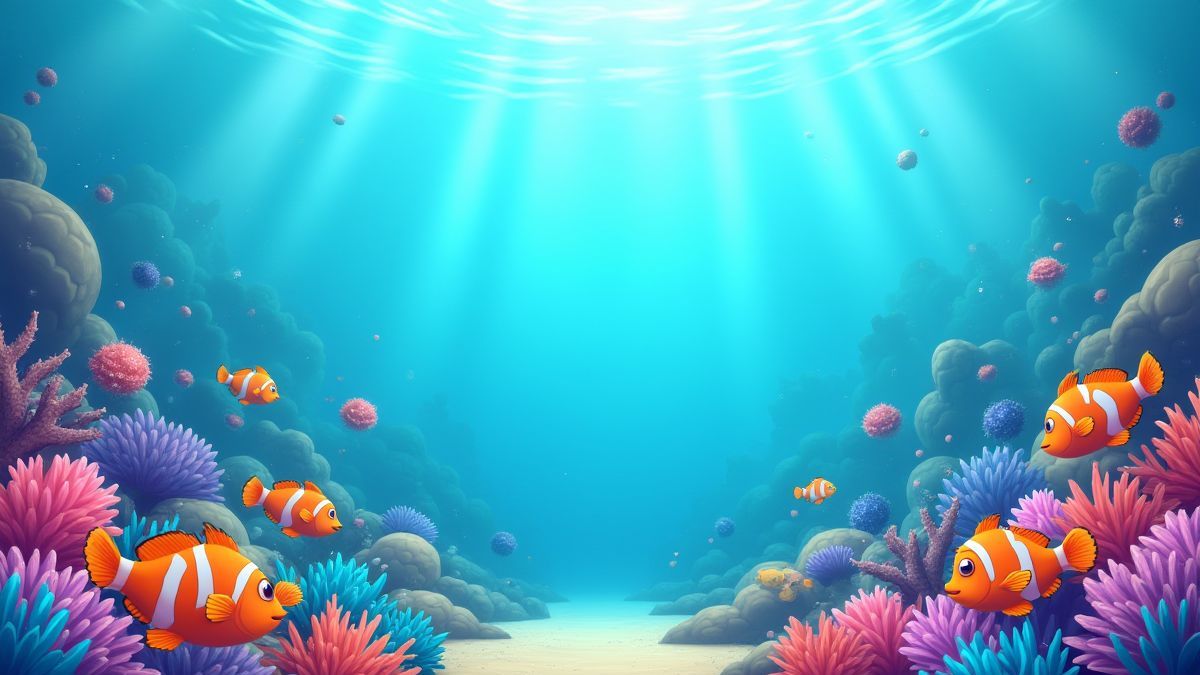 Um fundo submarino colorido cheio de peixes e recifes.