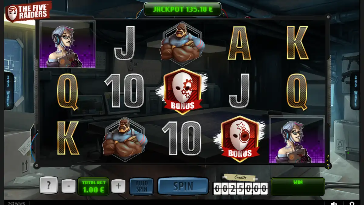 Scherm van het basisspel van Five Raiders