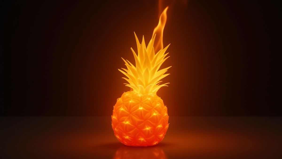 Frutas tropicales brillando con un toque ardiente.
