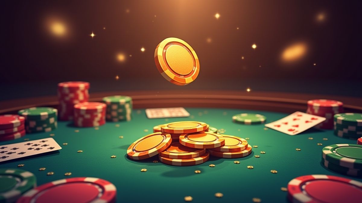 Moneda dorada girando sobre una mesa de casino.