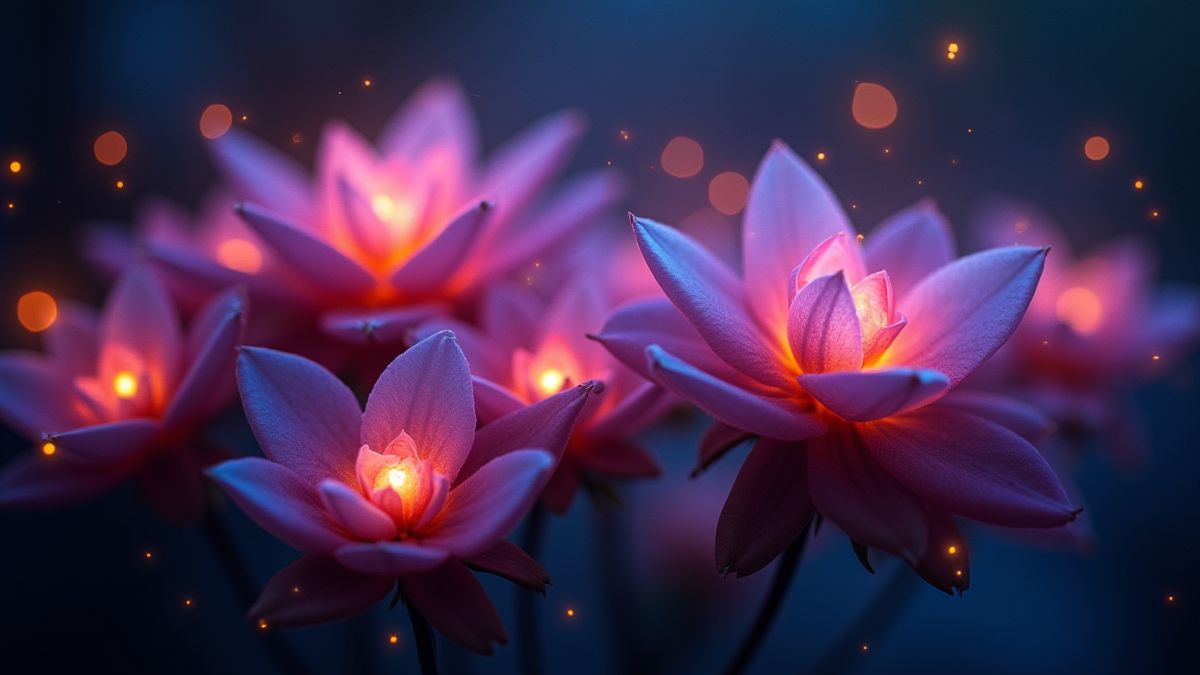 Flores brillantes et magiques avec destellos autour.