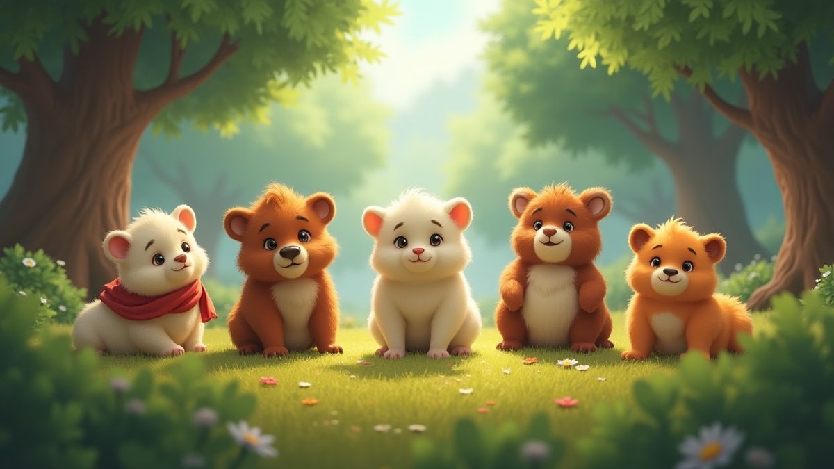 Five adorable animals in a magical medieval forest.