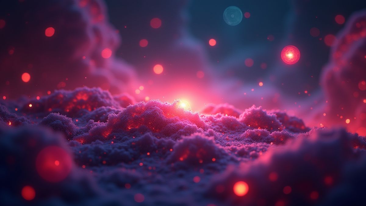 Formas geométricas brilhantes em cores vibrantes flutuando em um cosmos.