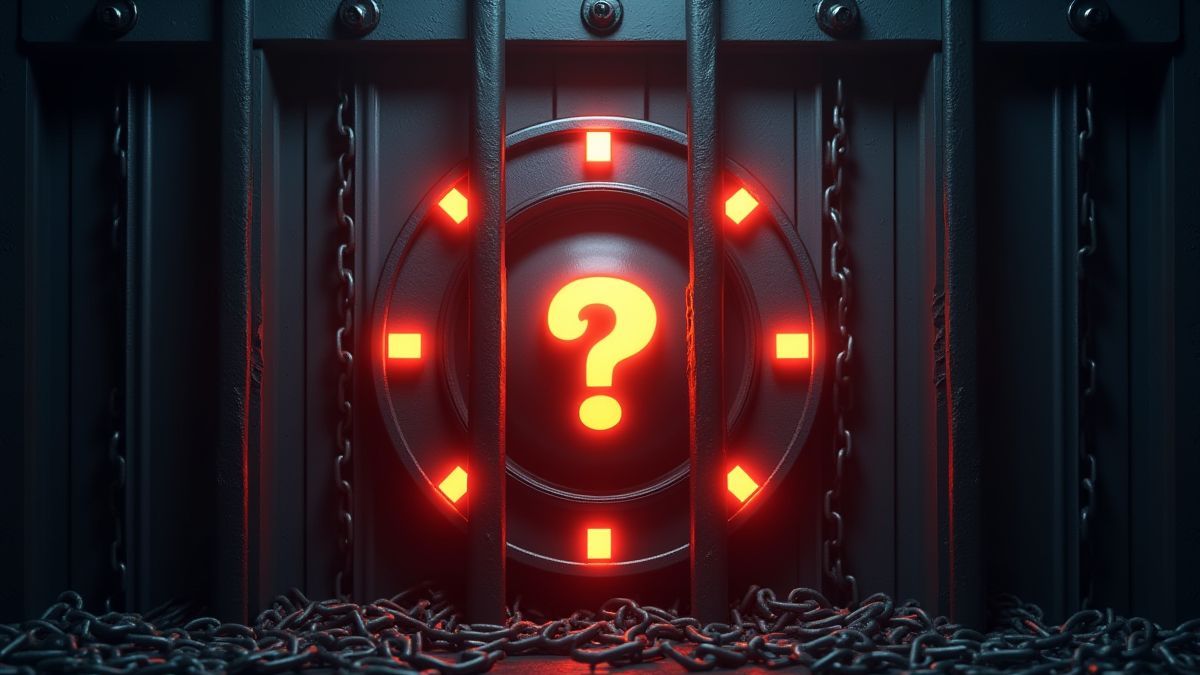 Carrete brillante de tragaperras rodeado de barras de prisi&oacute;n y cadenas.