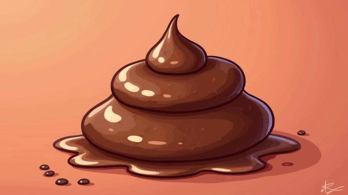 A cartoonish chocolate pudding against a shiny background.