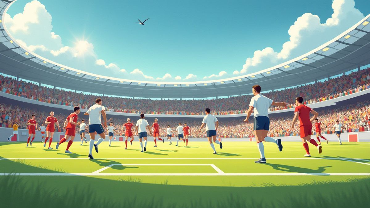 Celebration of a goal on an animated football field.