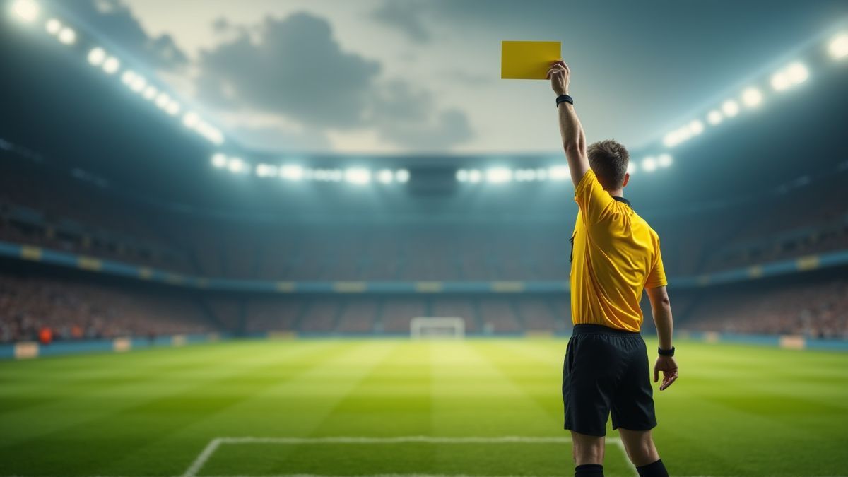 Árbitro mostrando una tarjeta amarilla en el campo de fútbol
