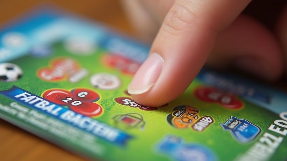 Hand scratching a football-themed card.