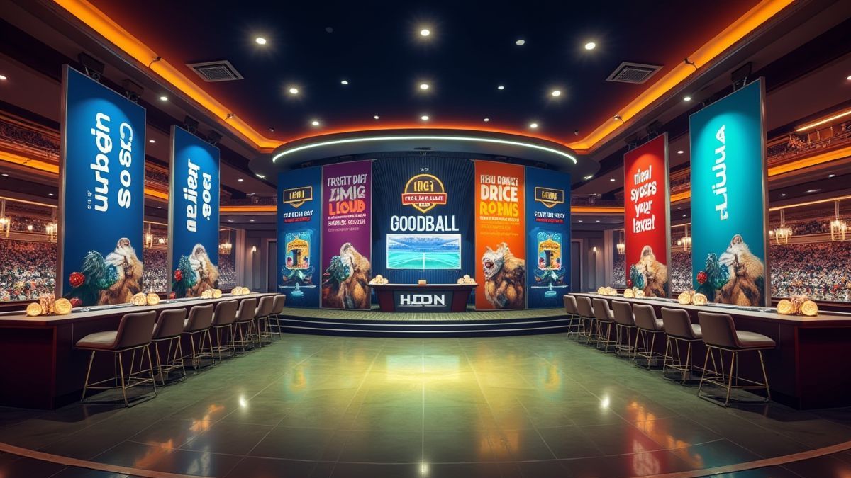 Animated casino lobby promoting Football Mania.