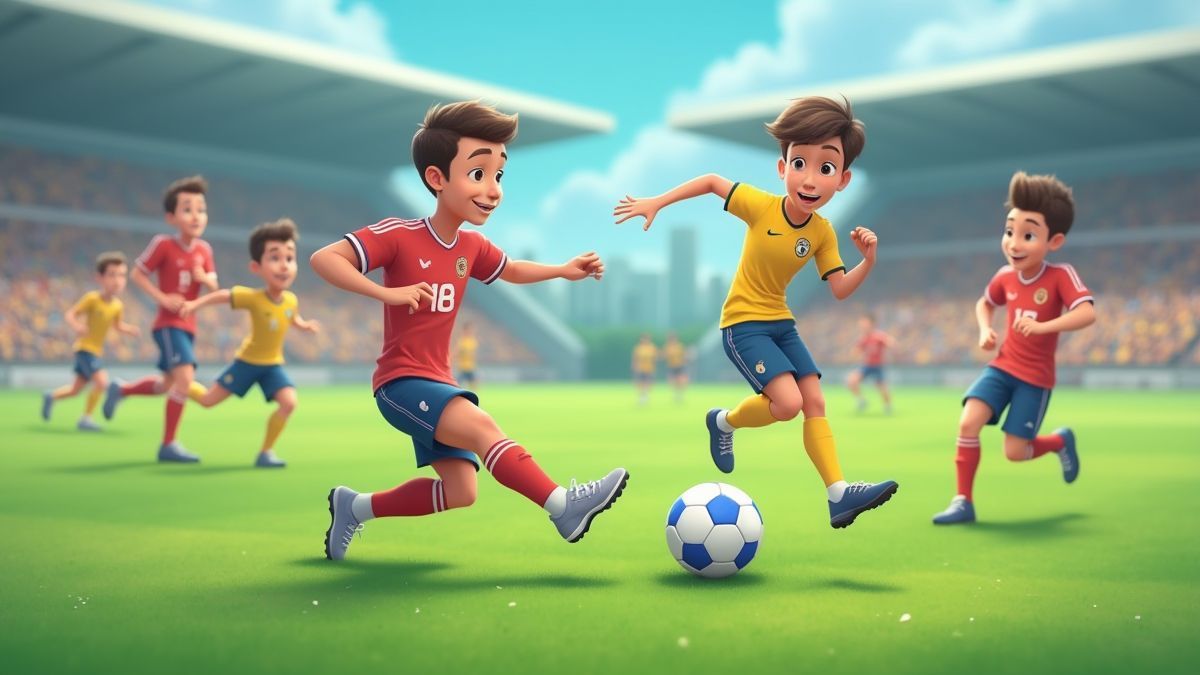 Spieler in einem animierten Fußballspiel.