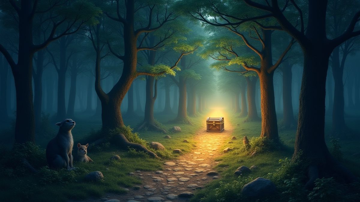 Een pad in het bos dat leidt naar een magische schatkamer.