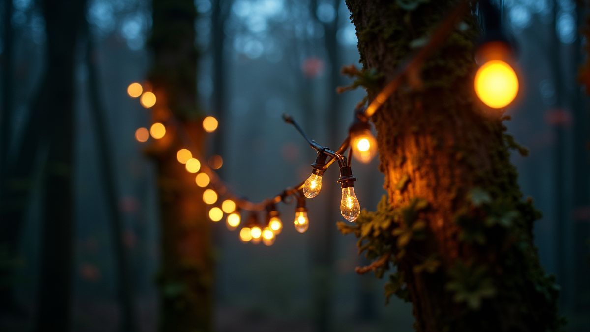 Leuchtende Feenlichter in einem magischen Wald.