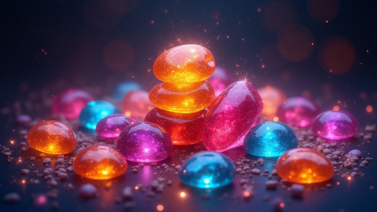 Haufen leuchtender Edelsteine umgeben von magischen Funkeln.