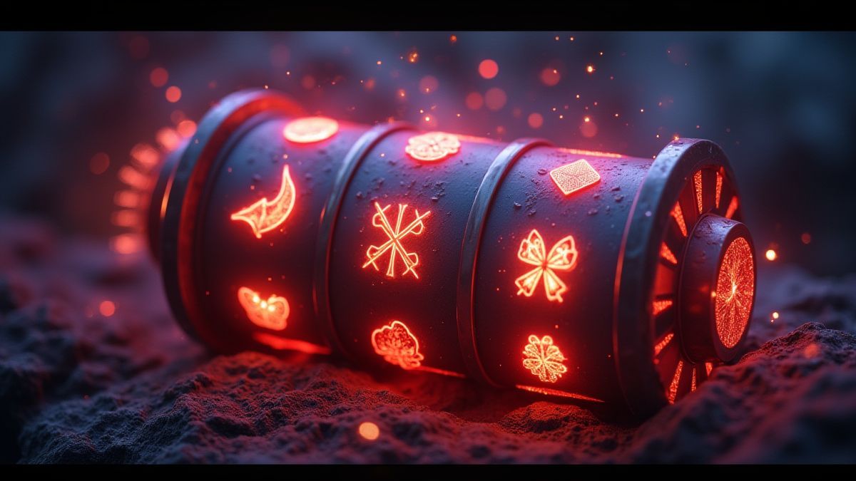 Symboles magiques s'étendant sur les rouleaux avec un fond terrifiant.