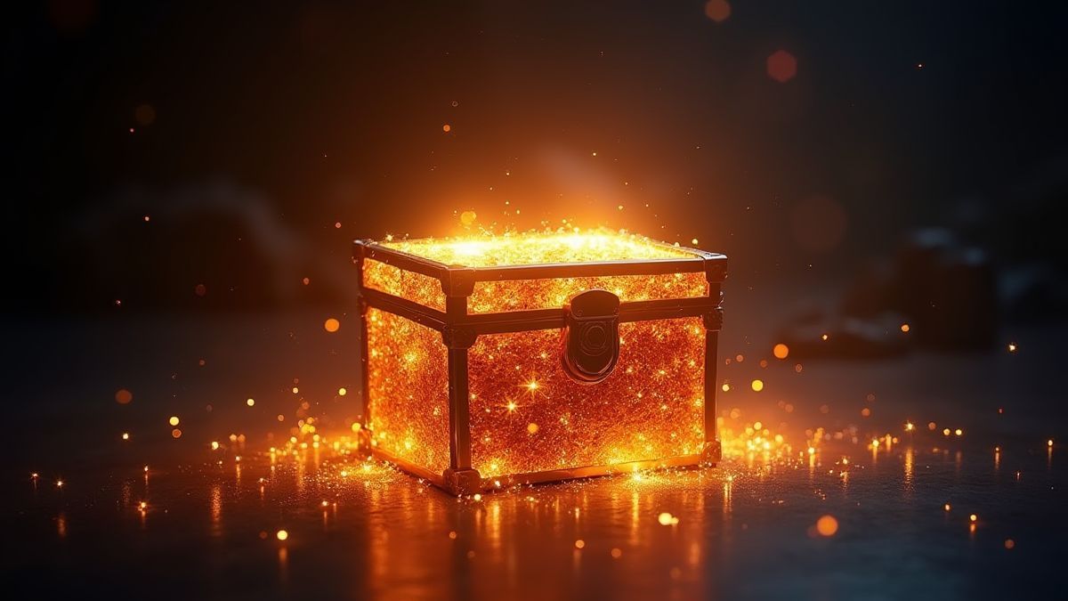 A glowing treasure box surrounded by luminous effects.