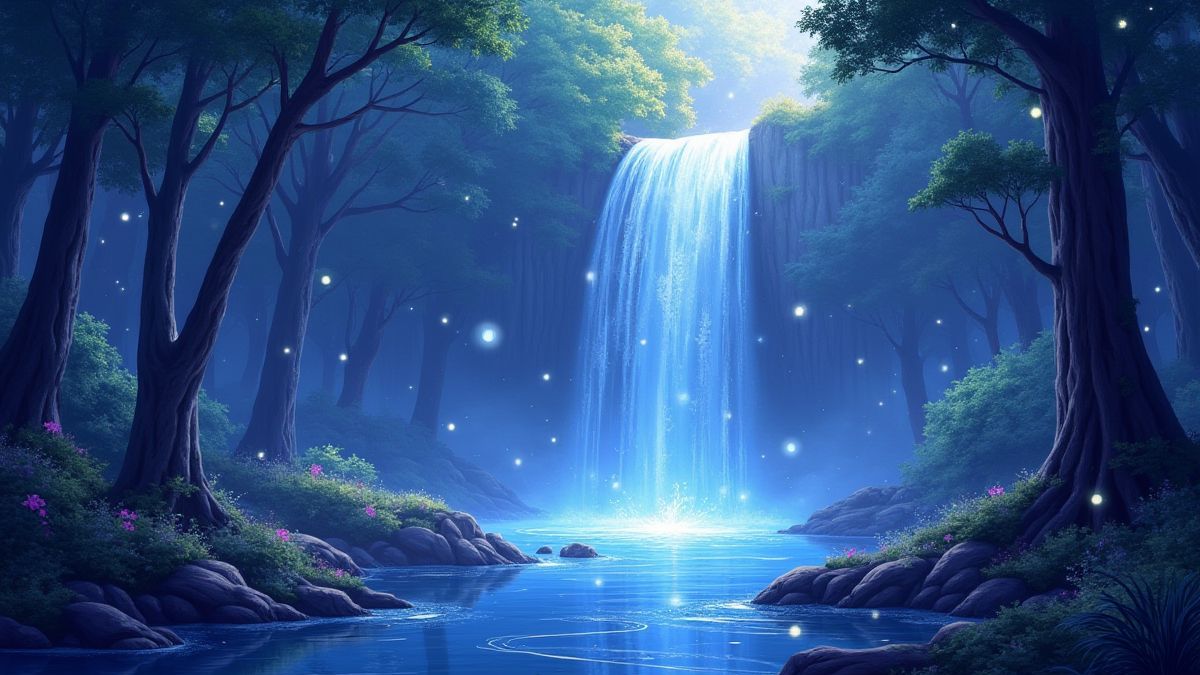 Ein magischer Wasserfall in einem verzauberten Wald