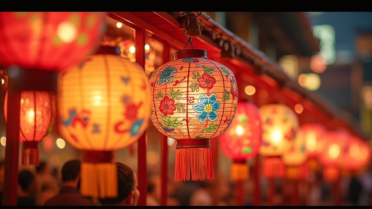 A colorful lantern festival with detailed designs.
