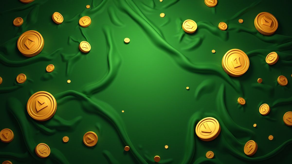 Monnaies dorées sur fond vert